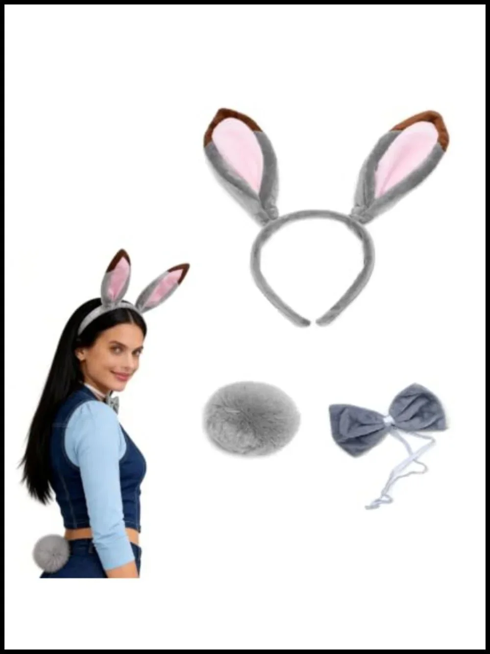 Bunny Ears Headband Costume Set for Adults Cosplay Halloween Accessories